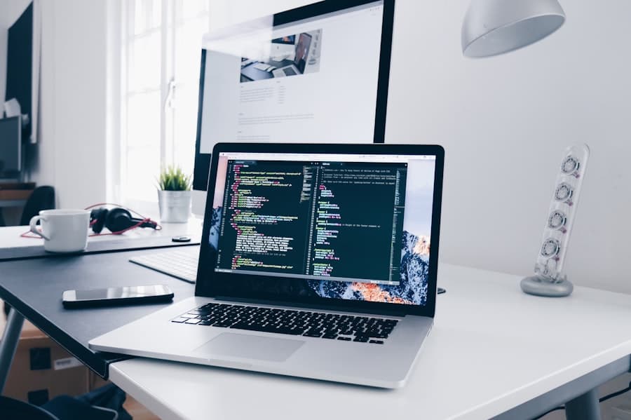 Laptop with code editor open